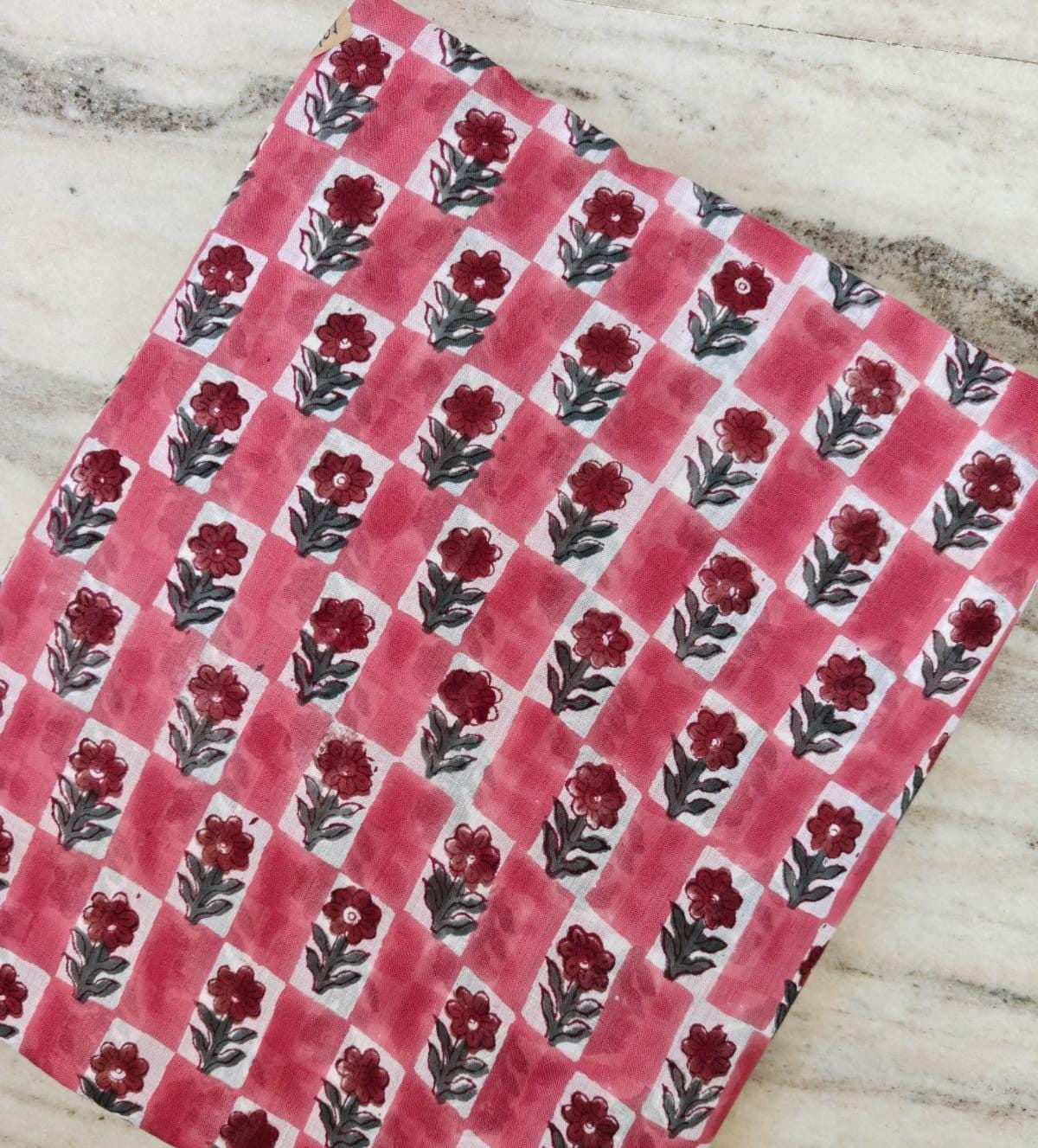 Pink Floral Cotton Fabric, Hand Block Print Fabric, Indian Cotton Textile, Small Flower Print, Quilting Fabric, Craft Fabric, Dressmaking