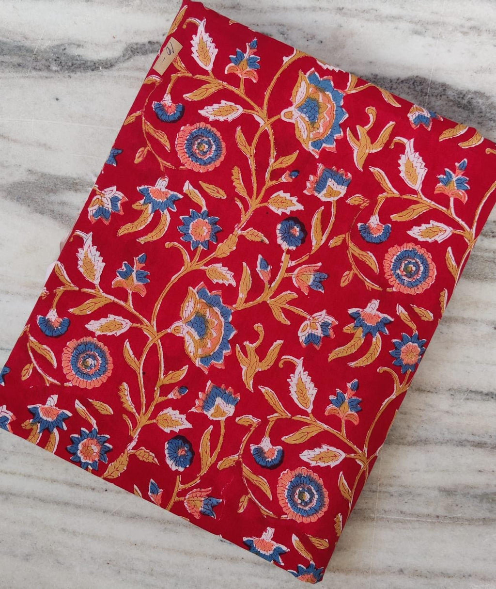 Designer Red Floral 100% Cotton Fabric by the Yard, Block Print Fabric for Quilting, Dressmaking Fabric, Loose Running Fabric Textile Fabric