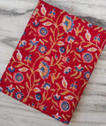 Designer Red Floral 100% Cotton Fabric by the Yard, Block Print Fabric for Quilting, Dressmaking Fabric, Loose Running Fabric Textile Fabric