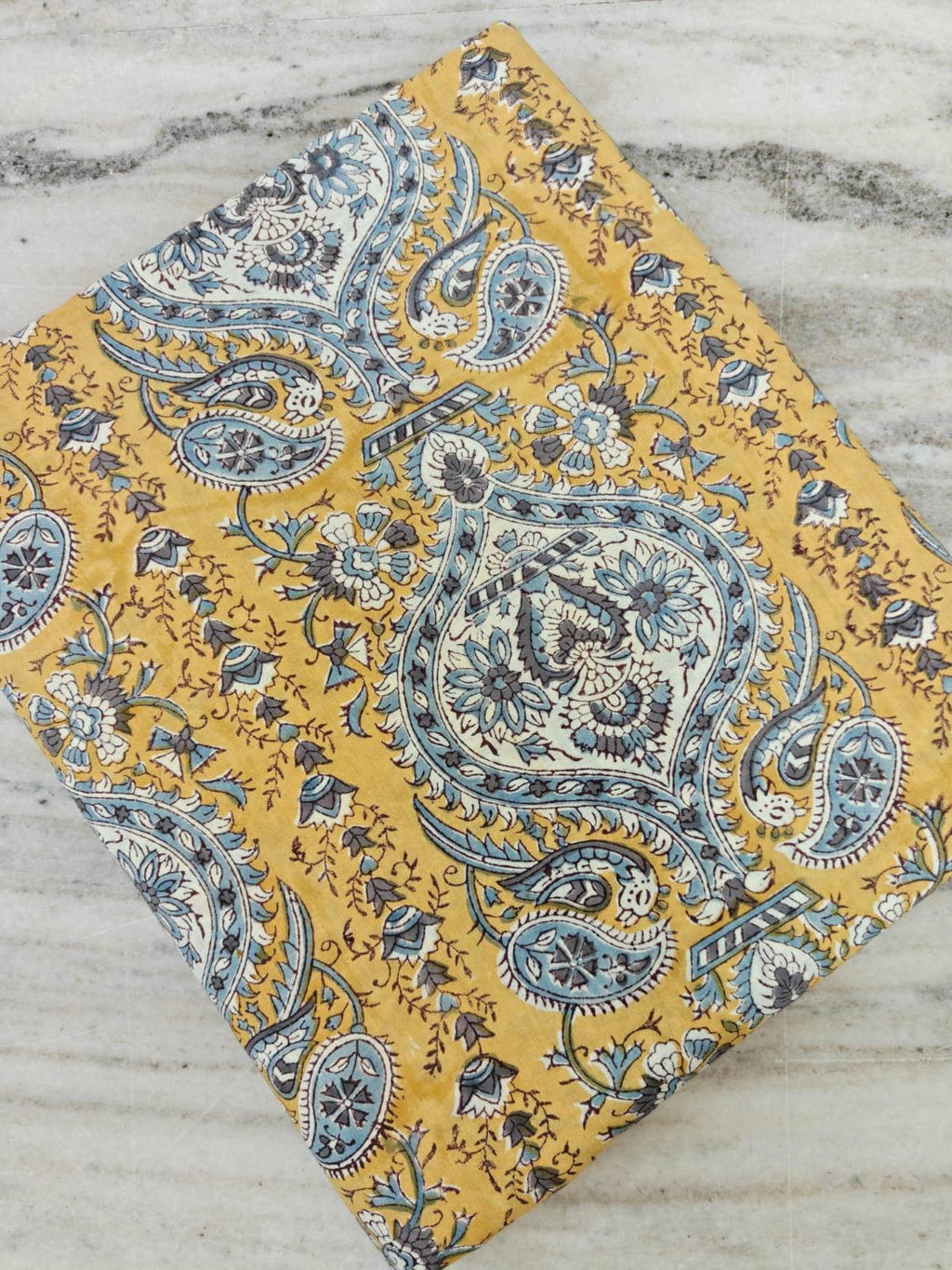 Mustard Yellow Paisley Cotton Fabric, Hand Block Printed Indian Fabric by the Yard, Soft Floral Cotton for Quilting & Dressmaking, Textile
