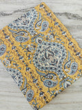 Mustard Yellow Paisley Cotton Fabric, Hand Block Printed Indian Fabric by the Yard, Soft Floral Cotton for Quilting & Dressmaking, Textile