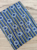 Soft Cotton Blue & Green Floral Striped Cotton Fabric, Indian Hand Block Print Fabric, Floral 100% Cotton Fabric By The Yard, Running Fabric