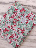 Hand Block Print Cotton Fabric: Red Green Floral Indian Sewing Material