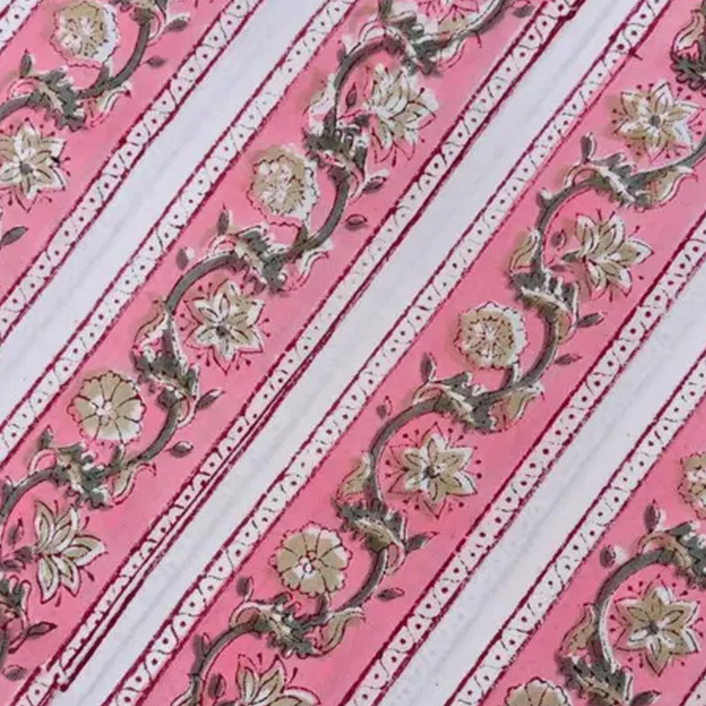 Pink Floral Stripe Cotton Cushion Cover, Hand Block Print Pillow Cover, Boho Decorative Throw Pillow, Handmade Sofa Cushion, Home Decor