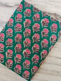 Green Floral Cotton Fabric, Pink Hand Block Print Indian Fabric, Botanical Cotton Textile, Soft Cotton Yardage, Dressmaking Craft Fabric