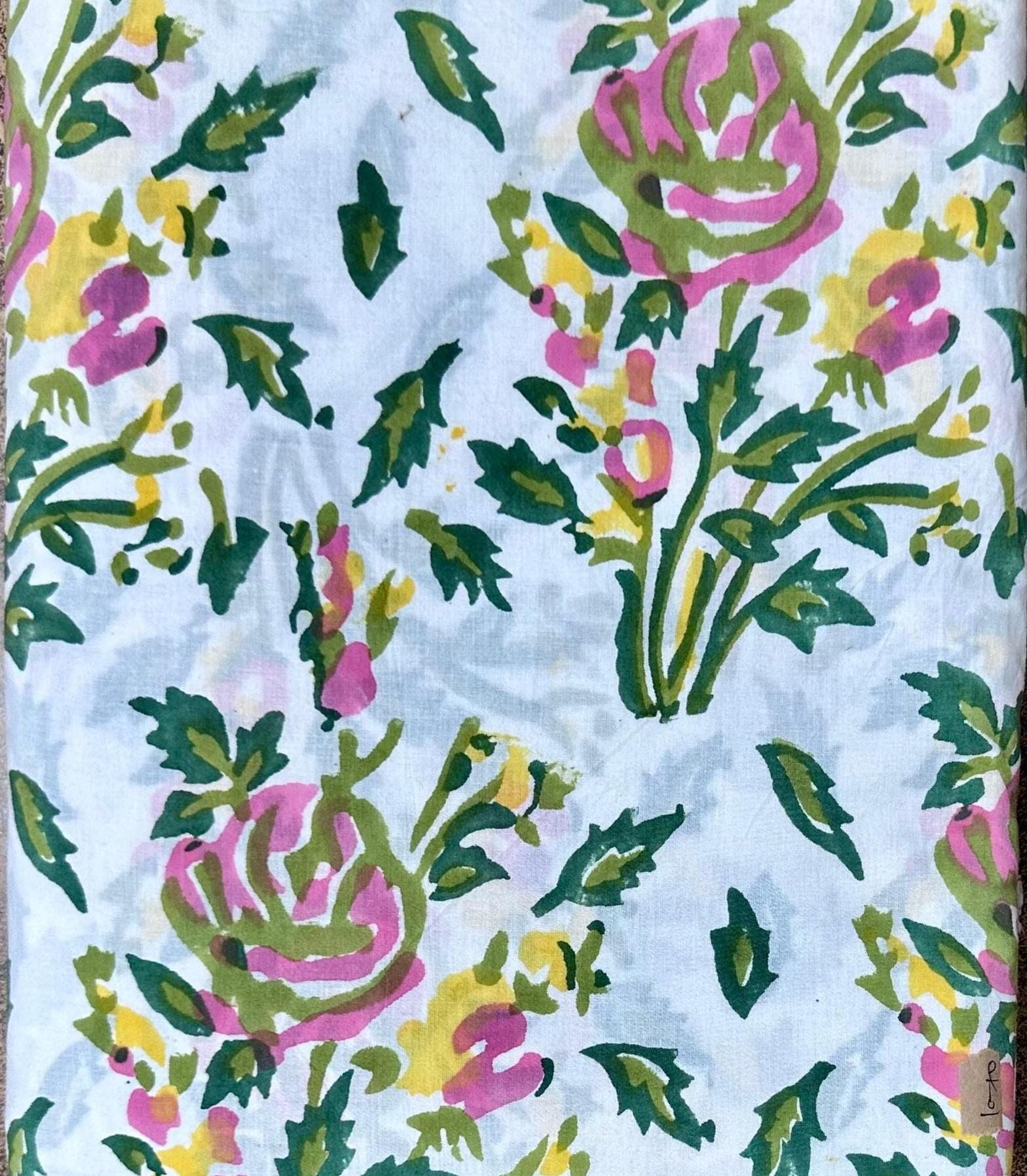 White Floral Hand Block Print Cotton Fabric – Indian Handmade Cotton Cloth, Soft Printed Fabric for Dressmaking, Quilting & Crafts, Fabrics
