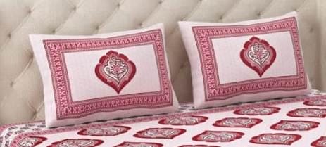 Red Cotton Bedsheet Set, Traditional Block Print Bedspread with Pillow Covers, Soft Breathable Bedding, Queen Size Indian Ethnic Bed Linen