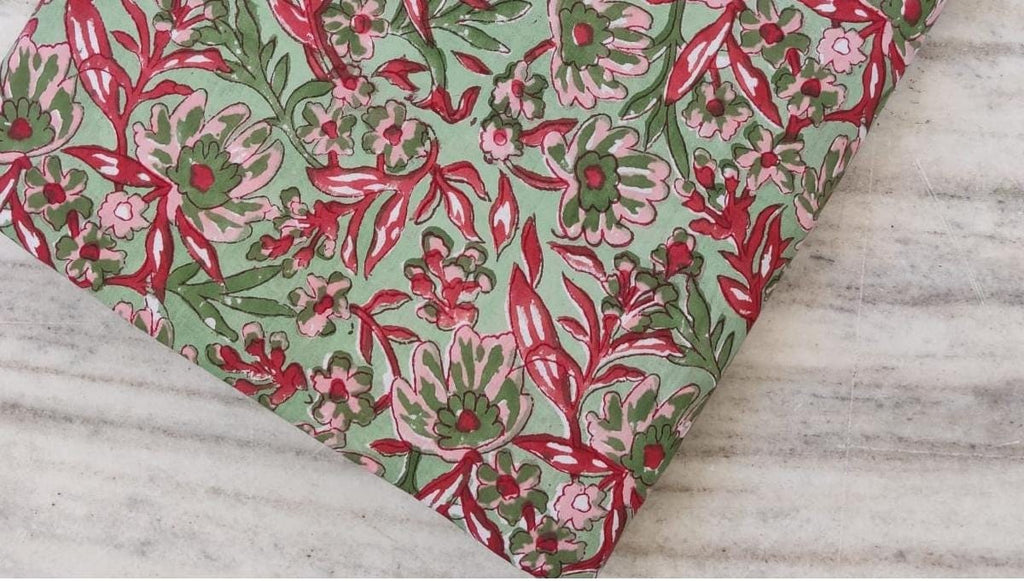 Indian Hand Block Print Fabric, Floral 100% Cotton Quilting Fabric By The Yard, Fabric For Dress Making, Loose Running Fabric, Napkin Fabric