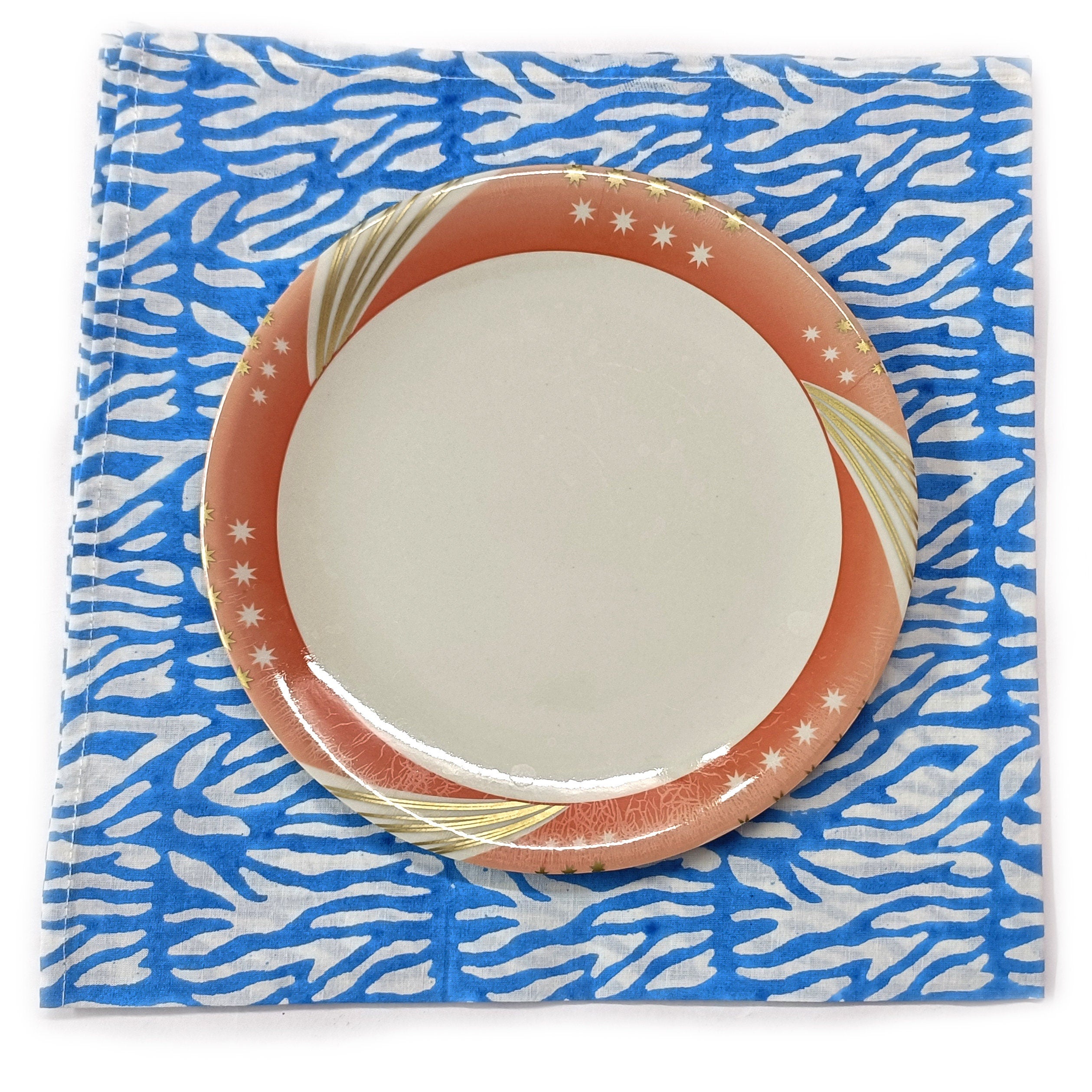 Blue Abstract Print Cotton Napkin Set, Hand Block Printed Cloth Napkins, Reusable Eco Friendly Dinner Napkins, Modern Table Linen, Sustainable Kitchen Decor Set of 4