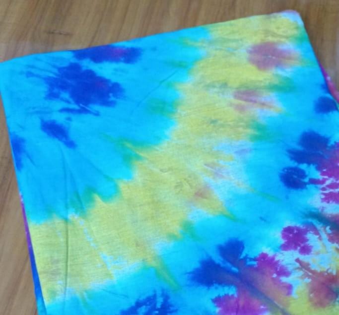 Tie Dye Cotton Fabric by the Yard, Colorful Shibori Print Textile, Bright Turquoise and Yellow Summer Fabric for Apparel, Festival Clothing