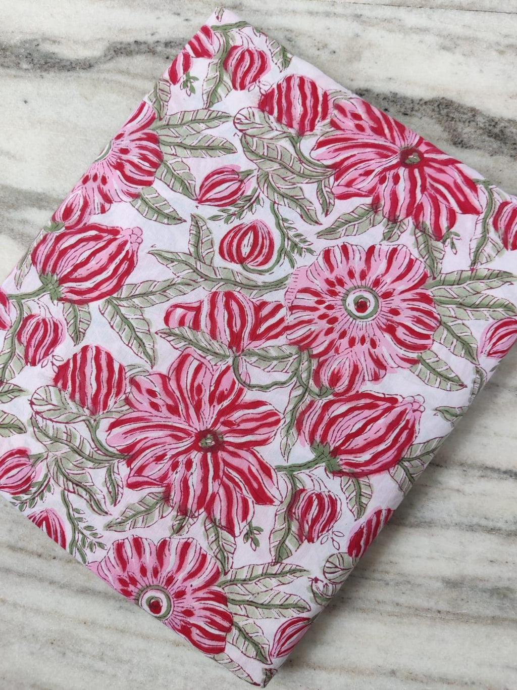 White Red Floral Cotton Fabric, Indian Hand Block Print Fabric, 100% Cotton Fabric By The Yard, Fabric for Loose Running, Textile Fabric
