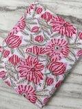 White Red Floral Cotton Fabric, Indian Hand Block Print Fabric, 100% Cotton Fabric By The Yard, Fabric for Loose Running, Textile Fabric