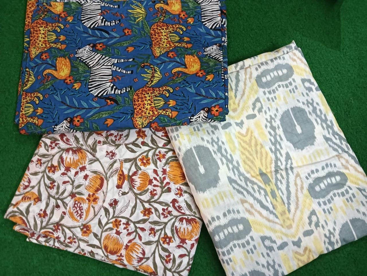 Multi Color Block Print Fabric, Floral 100% Cotton Quilting Fabric By The Yard, Fabric For Dress Making, Fabric Pillow, Personlized Dress
