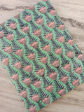 Mint Green Floral Cotton Fabric by Yard, Pink Tulip Hand Block Print Fabric, Indian Cotton Material for Dress, Quilting, Craft & Home Decor