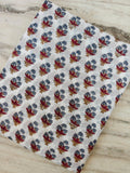 Hand Block Print Cotton Fabric, Red & Blue Floral Buti on White, Lightweight Indian Cotton for Dressmaking, Quilting Sewing Projects