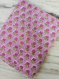 Pink Green Floral Cotton Fabric, Hand Block Print by the Yard, Indian Soft Cotton for Quilting, Dressmaking, Napkins Fabric, Buti Fabric
