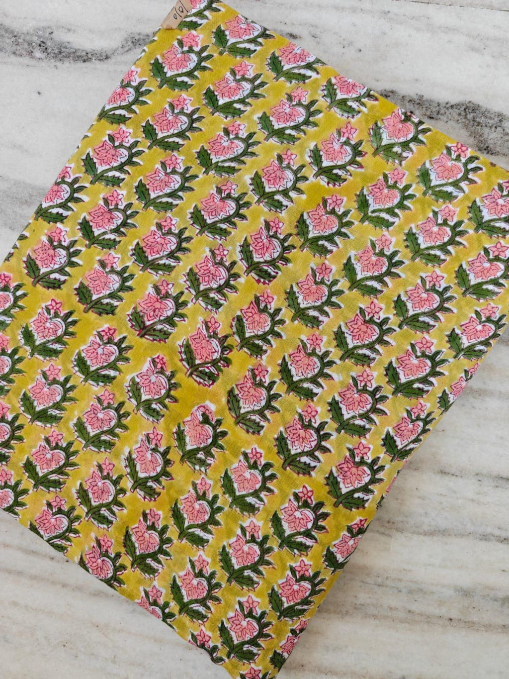 Yellow Floral Cotton Fabric, Hand Block Print Fabric, Pink Green Flower Print, Indian Cotton Textile, Sewing Craft Fabric, Summer Dress
