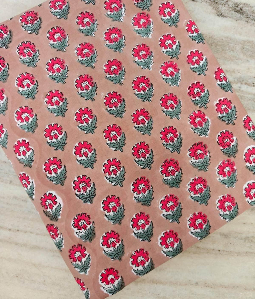 Pink Floral Cotton Fabric, Indian Block Print Fabric, Small Flower Cotton Fabric, Hand Block Printed Fabric by the Yard Fabric, Napkins