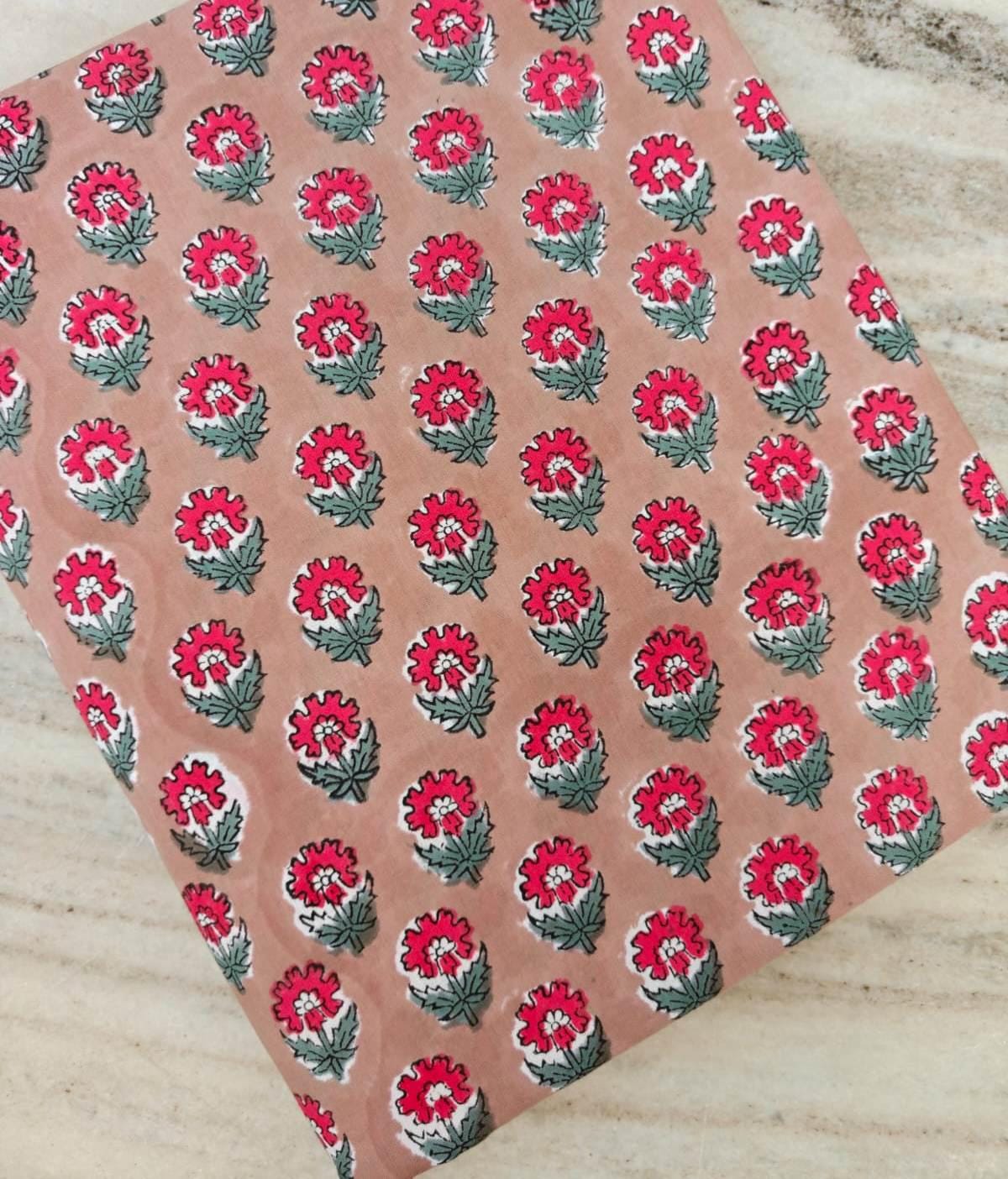 Pink Floral Cotton Fabric, Indian Block Print Fabric, Small Flower Cotton Fabric, Hand Block Printed Fabric by the Yard Fabric, Napkins