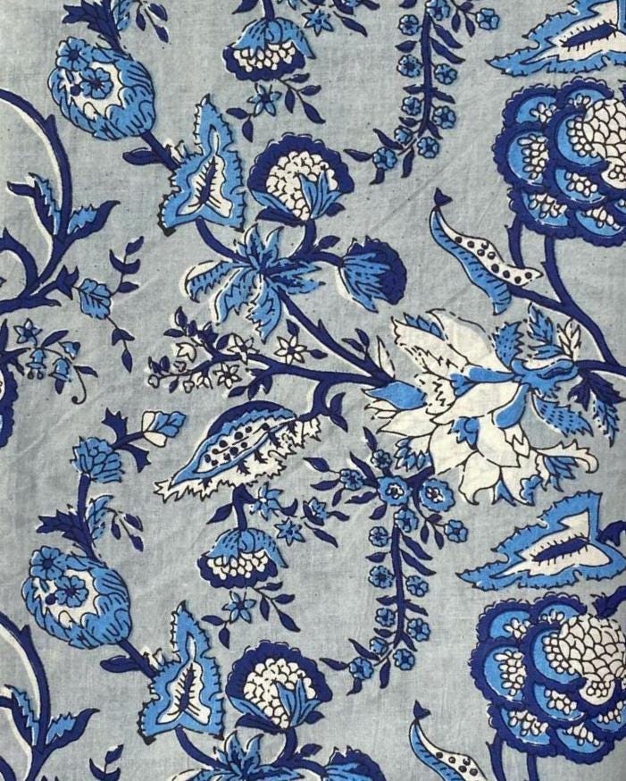 Indian Hand Block Print Fabric, Floral 100% Cotton Quilting Fabric By The Yard, Fabric For Dress Making, Loose Running Fabric, Napkin Fabric