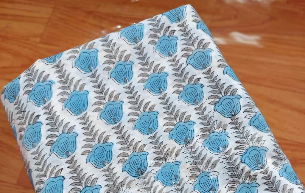 Indian Hand Block Print Fabric, Floral 100% Cotton Quilting Fabric By The Yard, Fabric For Dress Making, Loose Running Fabric, Napkin Fabric