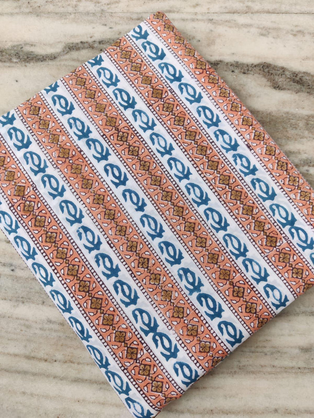 Orange Blue Block Print Cotton Fabric | Striped Floral Printed Fabric by the Yard | Soft Cotton for Quilting, Sewing, Dressmaking, Crafts