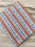 Orange Blue Block Print Cotton Fabric | Striped Floral Printed Fabric by the Yard | Soft Cotton for Quilting, Sewing, Dressmaking, Crafts