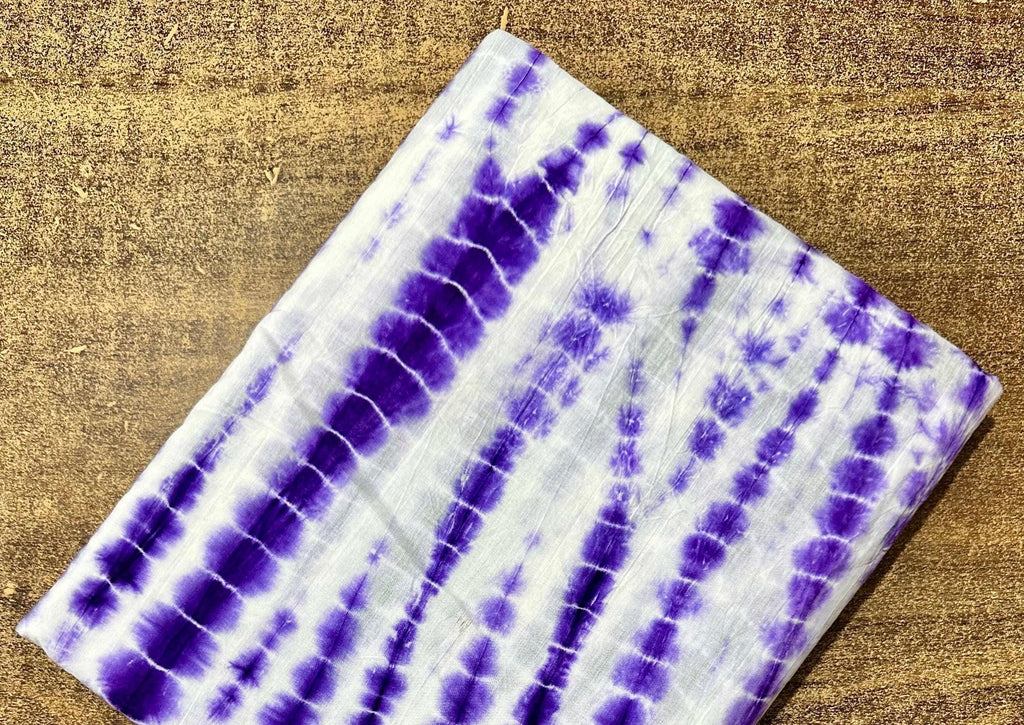Purple Tie Dye Cotton Fabric, Hand Dyed Shibori Cotton Fabric, Boho Tie Dye Fabric for Dress Making, Soft Lightweight Fabric, Running Fabric