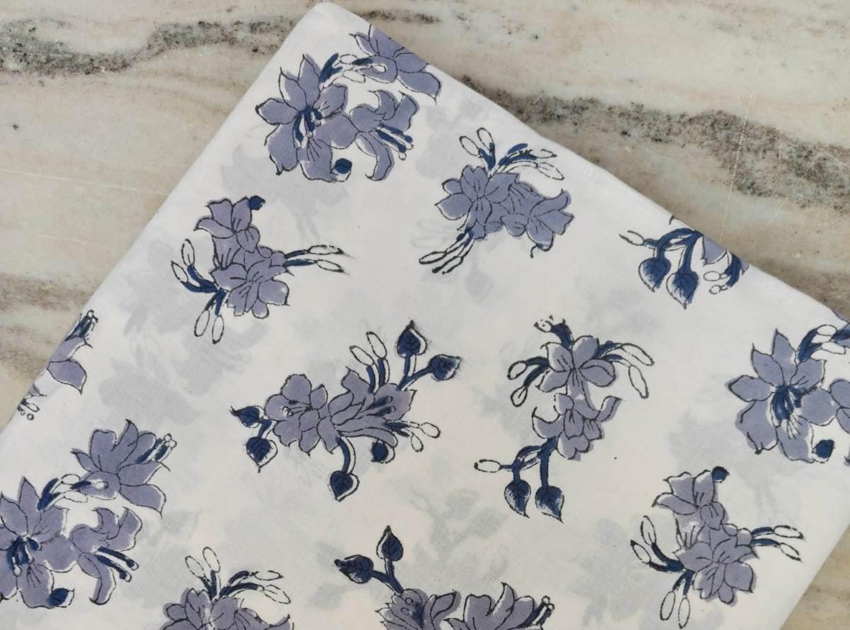 Indian Hand Block Print Fabric, Floral 100% Cotton Quilting Fabric By The Yard, Fabric For Dress Making, Loose Running Fabric, Napkin Fabric