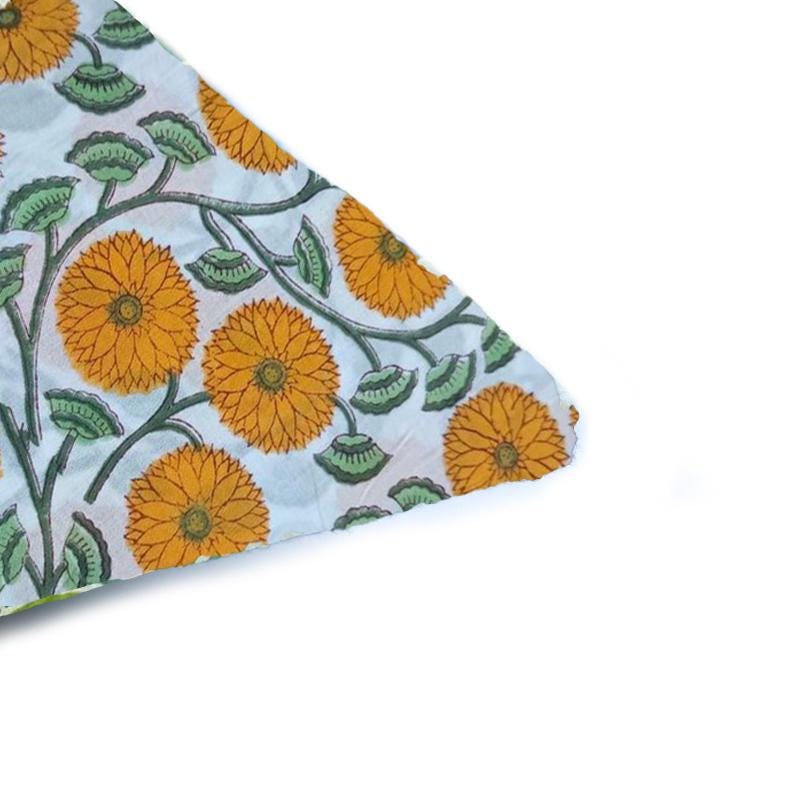 Hand Block Printed Cotton Cushion Cover, Yellow Floral Pillow Cover, Decorative Throw Pillow, 16x16 Cushion Cover, Handmade Indian Cotton