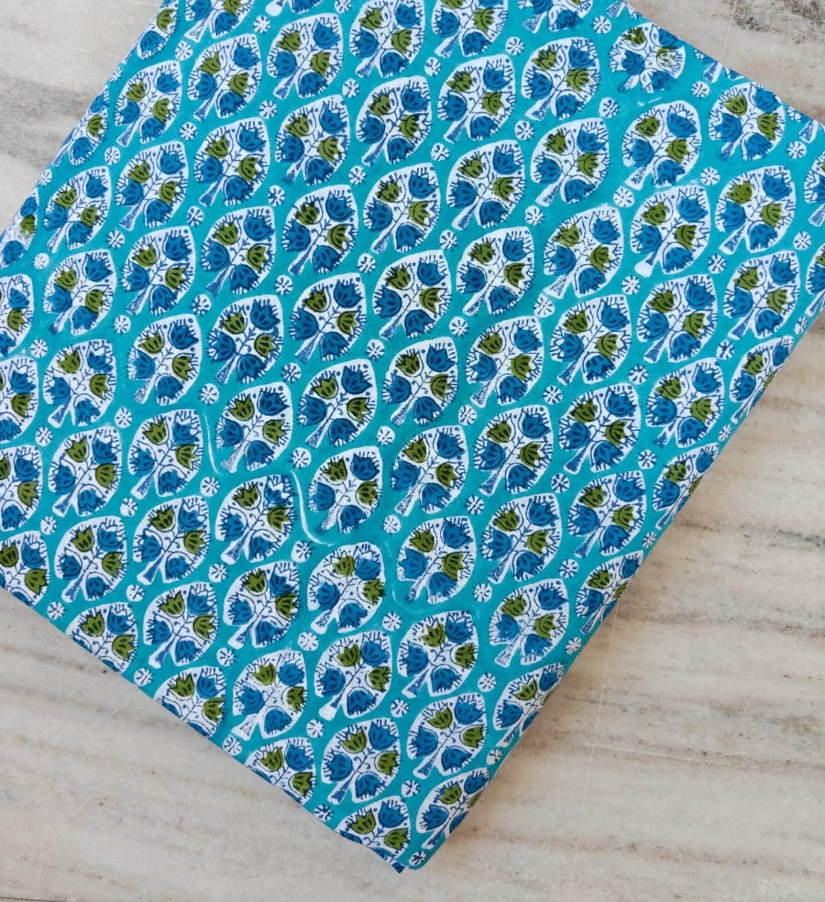 Turquoise Floral Cotton Fabric by Yard, Block Print Cotton Fabric, Indian Floral Fabric, Quilting Fabric, Craft Fabric, Dressmaking Cotton