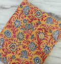Mustard Yellow Floral Cotton Fabric by the Yard, Indian Block Print Fabric, Blue Red Flower Print, Quilting Sewing Craft Fabric, Napkins