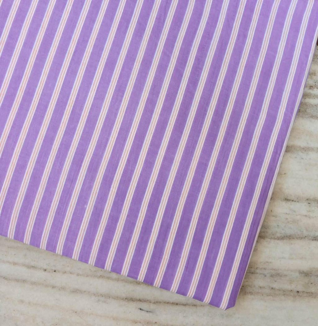 Lavender Stripe Cotton Fabric, Purple and White Striped Fabric, Pastel Stripe Quilting Fabric, Apparel Sewing Material, Spring Fabric