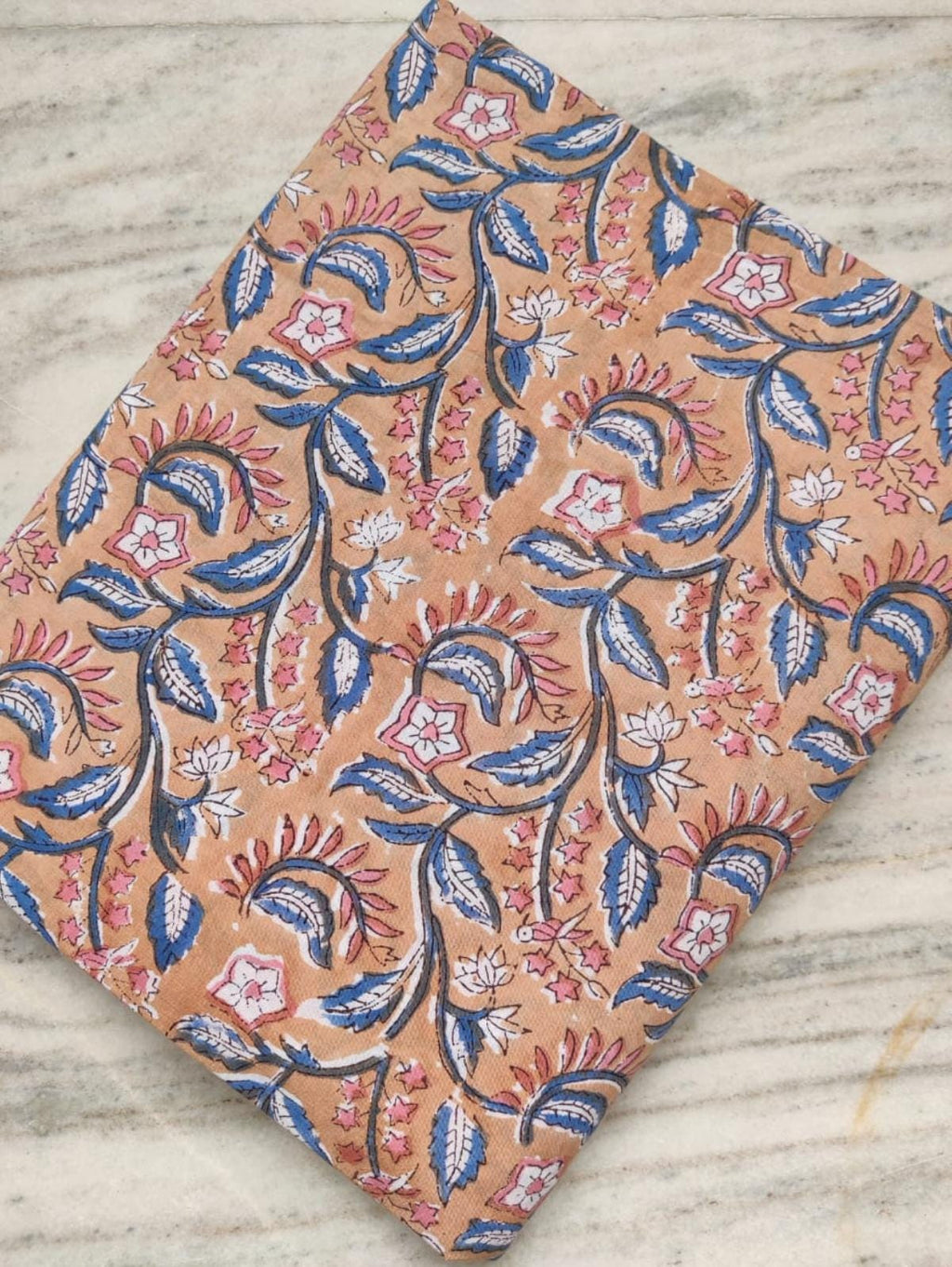 Pink & Blue Indian Hand Block Print Fabric, 100% Cotton Quilting Fabric By The Yard, Dressmaking Fabric, Loose Running Fabric, Napkin Fabric