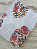 White Floral Cotton Fabric, Indian Block Print Fabric, Pink Yellow Botanical Fabric, Soft Mulmul Cotton, Lightweight Summer Dress Fabric
