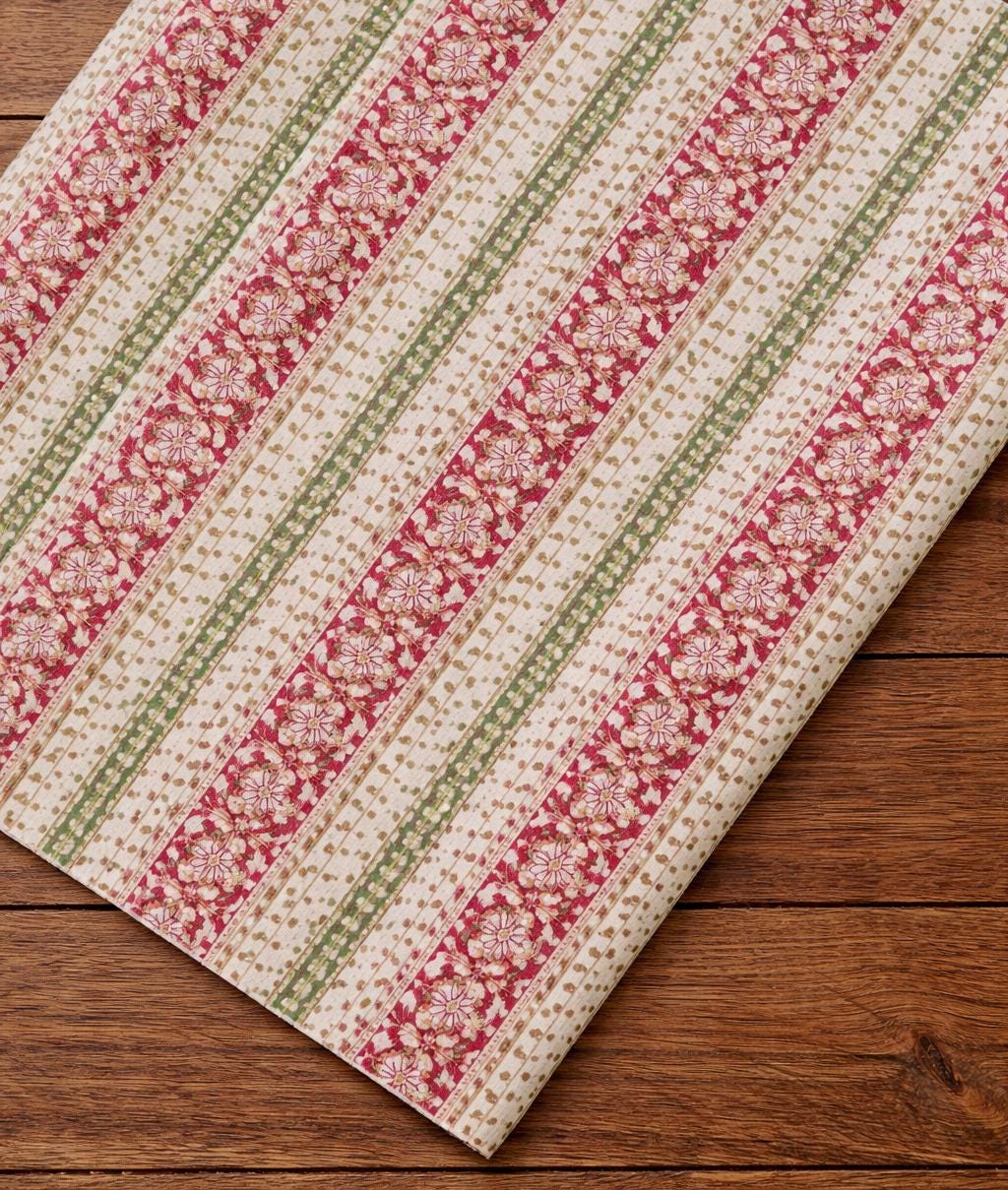Striped Floral Cotton Fabric by the Yard, Indian Printed Cotton Cloth, Soft Lightweight Cotton Fabric for Sewing, Quilting, Dressmaking