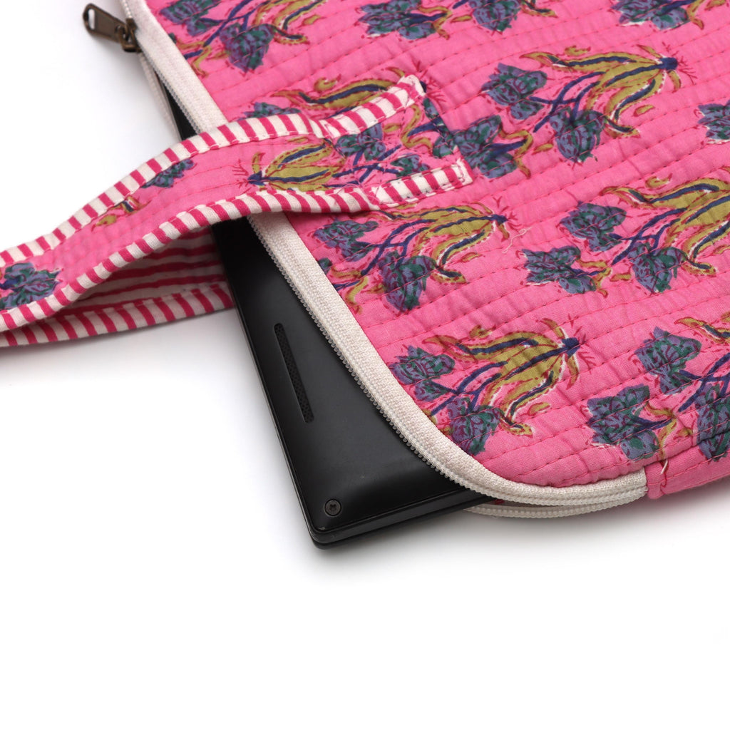 Handmade Quilted Laptop Bag | Floral Fabric Office Tote | Cotton Carry Bag with Handles | Zipper Work Bag | Gift for Women | Gift For Her