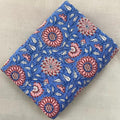 Blue Floral Cotton Fabric, Hand Block Print Fabric, Red Pink Flower Indian Cotton Fabric by Yard, Boho Quilting Sewing Dressmaking Fabric
