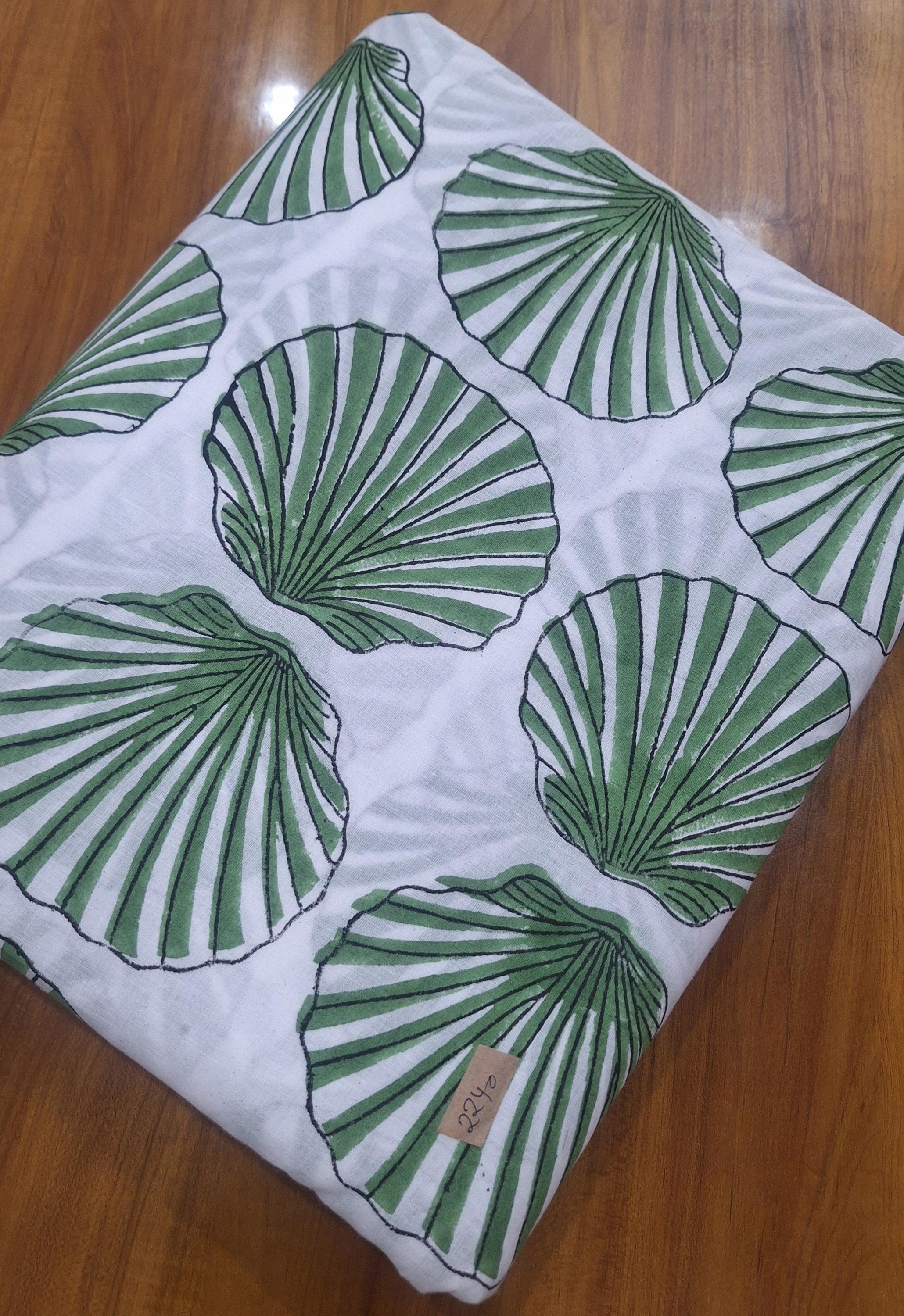 Green Seashell Cotton Fabric | Coastal Print Fabric | Beach Theme Textile | Nautical Shell Pattern | Sewing Craft | Summer Home Decor Fabric