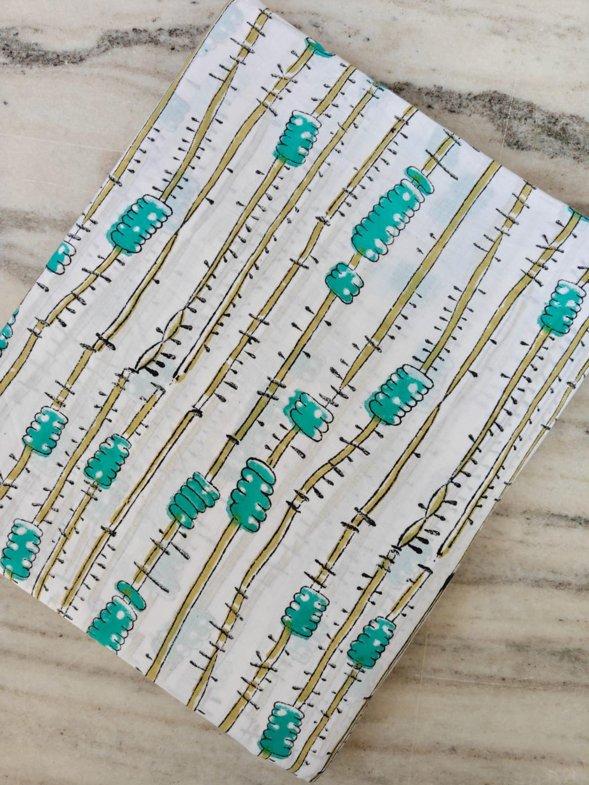 White & Teal Block Print Cotton Fabric, Modern Stripe Floral Fabric, Lightweight Dressmaking Cotton, Cotton Dress Fabric, White Fabric