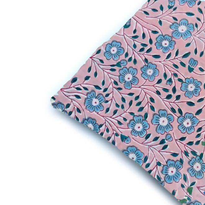 Hand Block Printed Cotton Cushion Cover, Pink Blue Floral Pillow Cover, Decorative Throw Pillow, All Size Cushion Cover, Sofa Cushion Cover