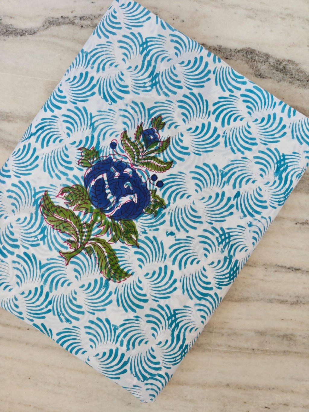 Hand Block Print Cotton Fabric, Blue Floral Indian Cotton, Turquoise Swirl Pattern Fabric, Soft Cotton Fabric by Yard Quilting Sewing Fabric