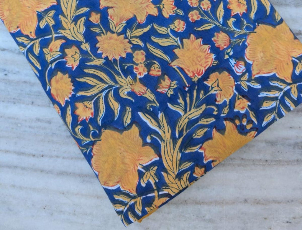 Hand Block Print Indian Soft Cotton Fabric, Floral Quilting Fabric, Loose Running Fabric, Fabric By The Yard, Fabric For Personlized Drees