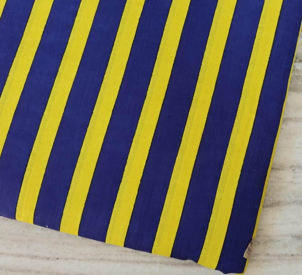 Blue Yellow Stripe Cotton Fabric, Bold Striped Cotton by Yard, Modern Stripe Fabric for Sewing, Upholstery Craft Fabric, Lightweight Textile