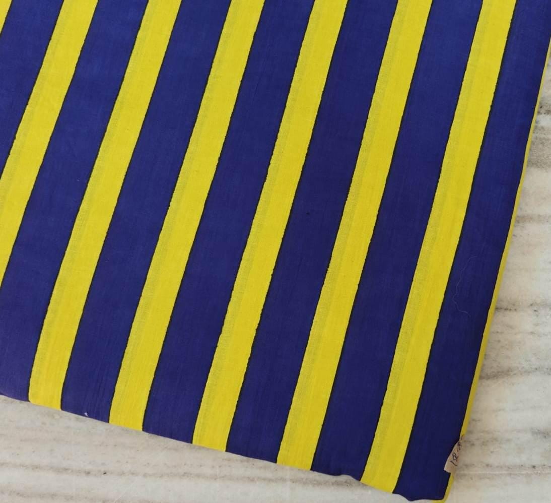 Blue Yellow Stripe Cotton Fabric, Bold Striped Cotton by Yard, Modern Stripe Fabric for Sewing, Upholstery Craft Fabric, Lightweight Textile