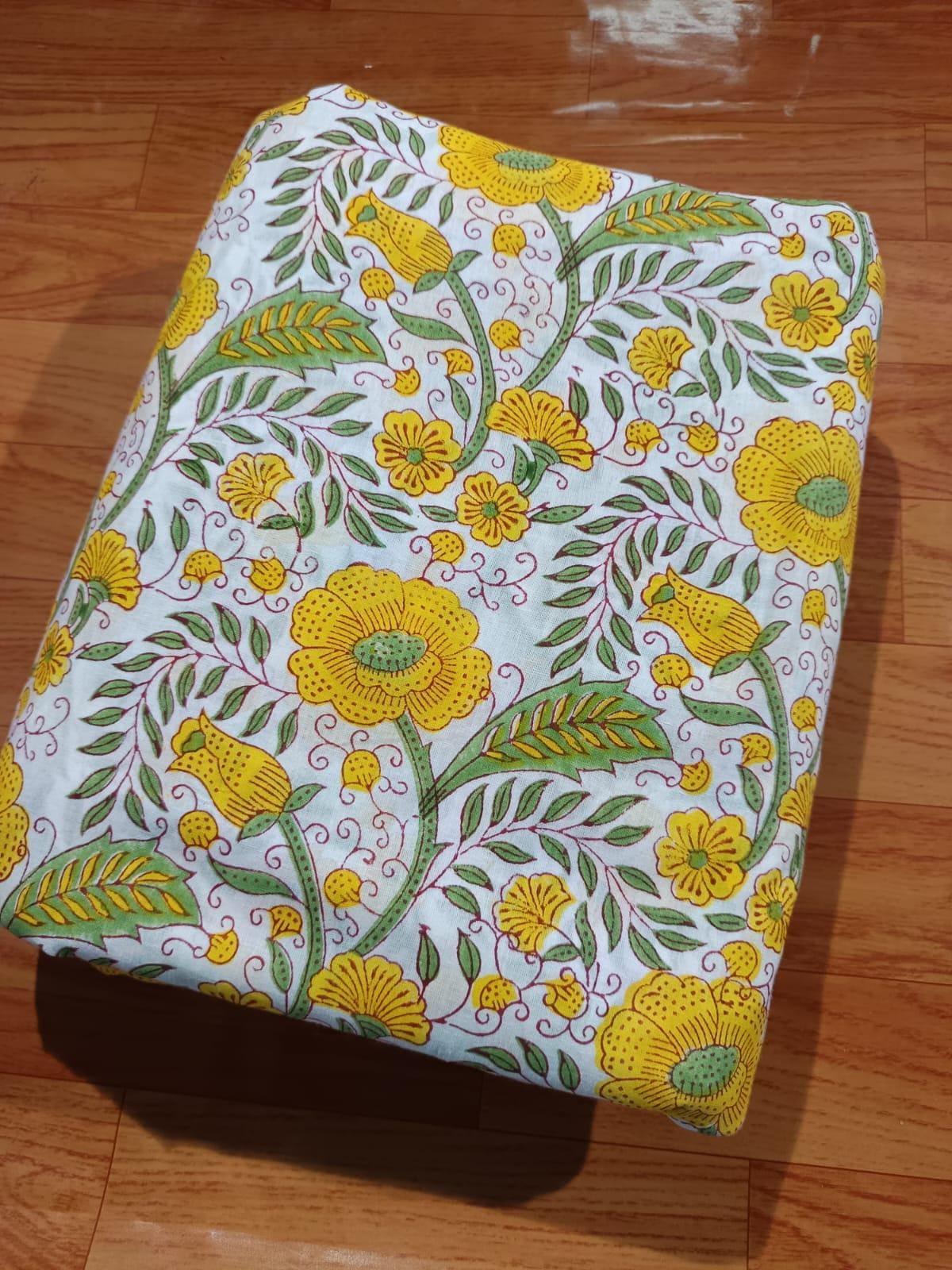 Indian Hand Block Print Fabric, Floral 100% Cotton Quilting Fabric By The Yard, Fabric For Dress Making, Loose Running Fabric, Napkin Fabric