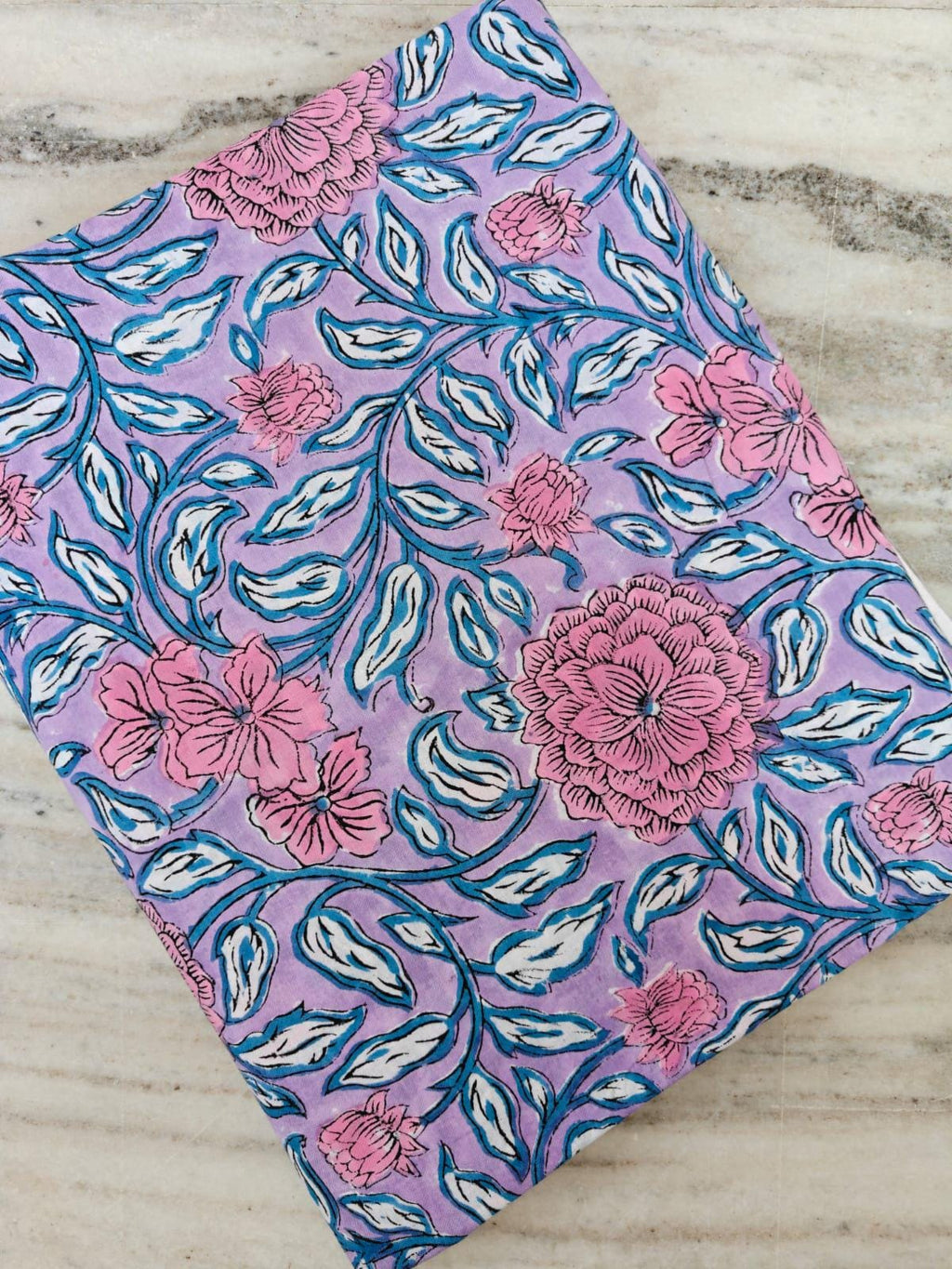 Pink Purple Designer Hand Block Print Fabric, Floral 100% Cotton Quilting Fabric By The Yard, Fabric For Dress Making, Loose Running Fabric