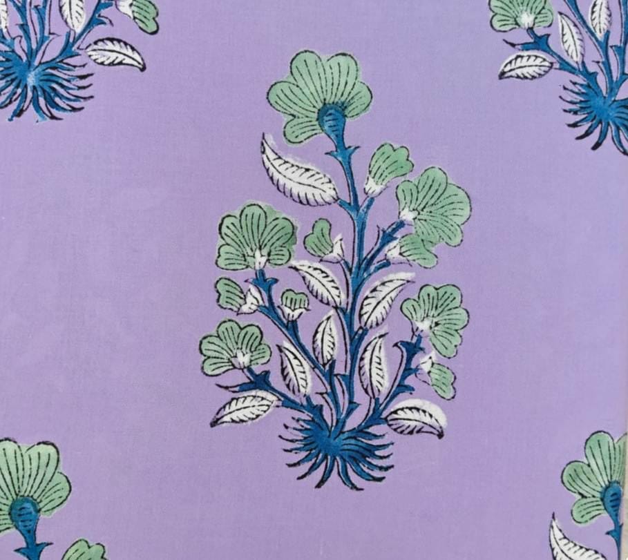 Lavender Floral Block Print Cotton Fabric | Indian Hand Block Printed Cotton | Purple Buta Floral Fabric for Sewing Quilting Dress Craft