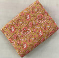 Hand Block Print Cotton Fabric: Red Green Floral Quilting Fabric