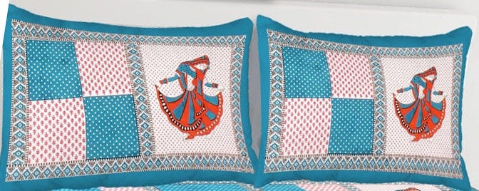 Rajasthani Traditional Pure Cotton Multi Color Sanganeri Print Bedsheet, Floral Bed Spread, Luxury Bedding, Jaipuri Bedsheet 2 Pillow Cover